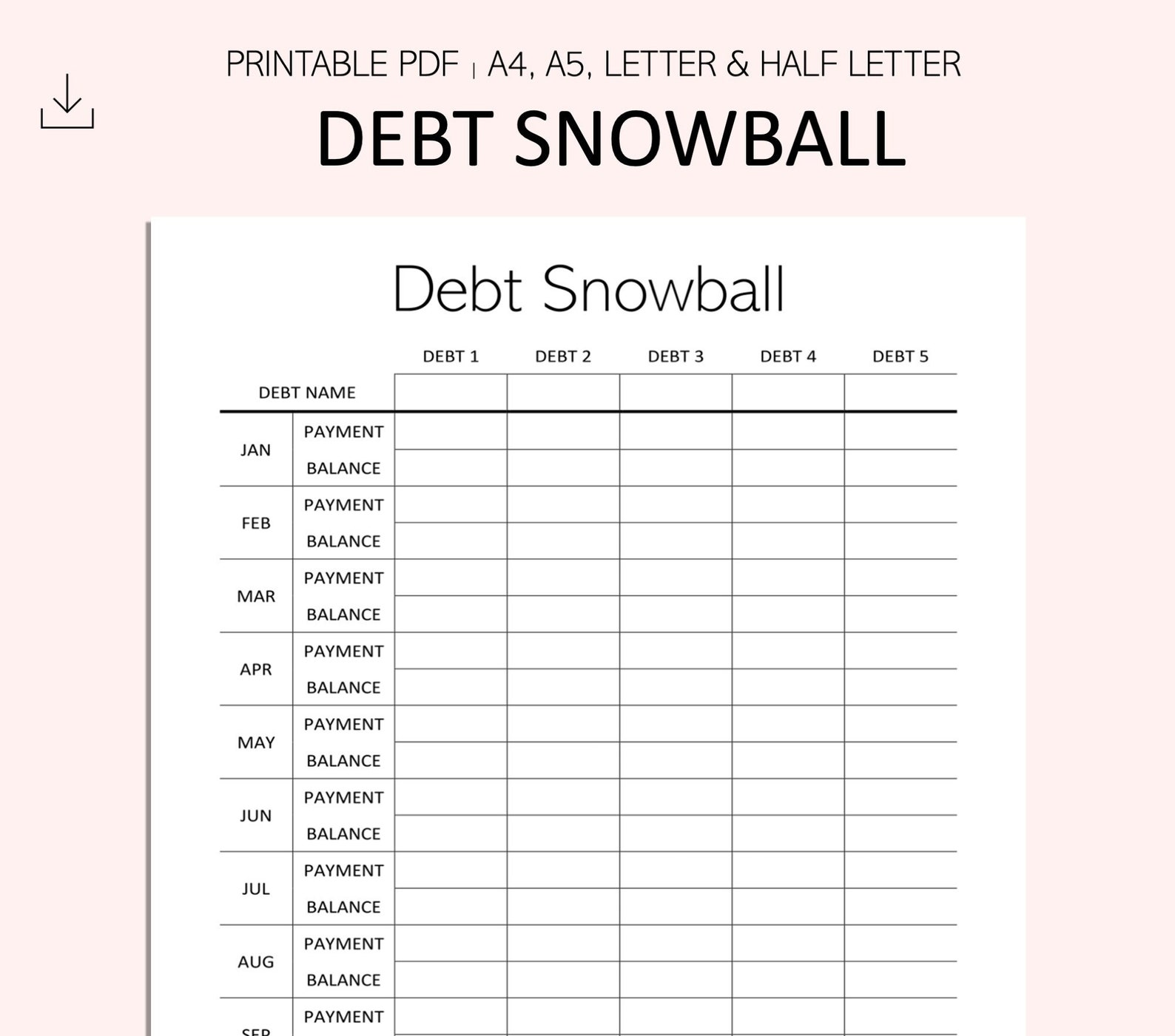 Debt Snowball Tracker Debt Payment Printable Debt Payment PDF A4 A5 ...