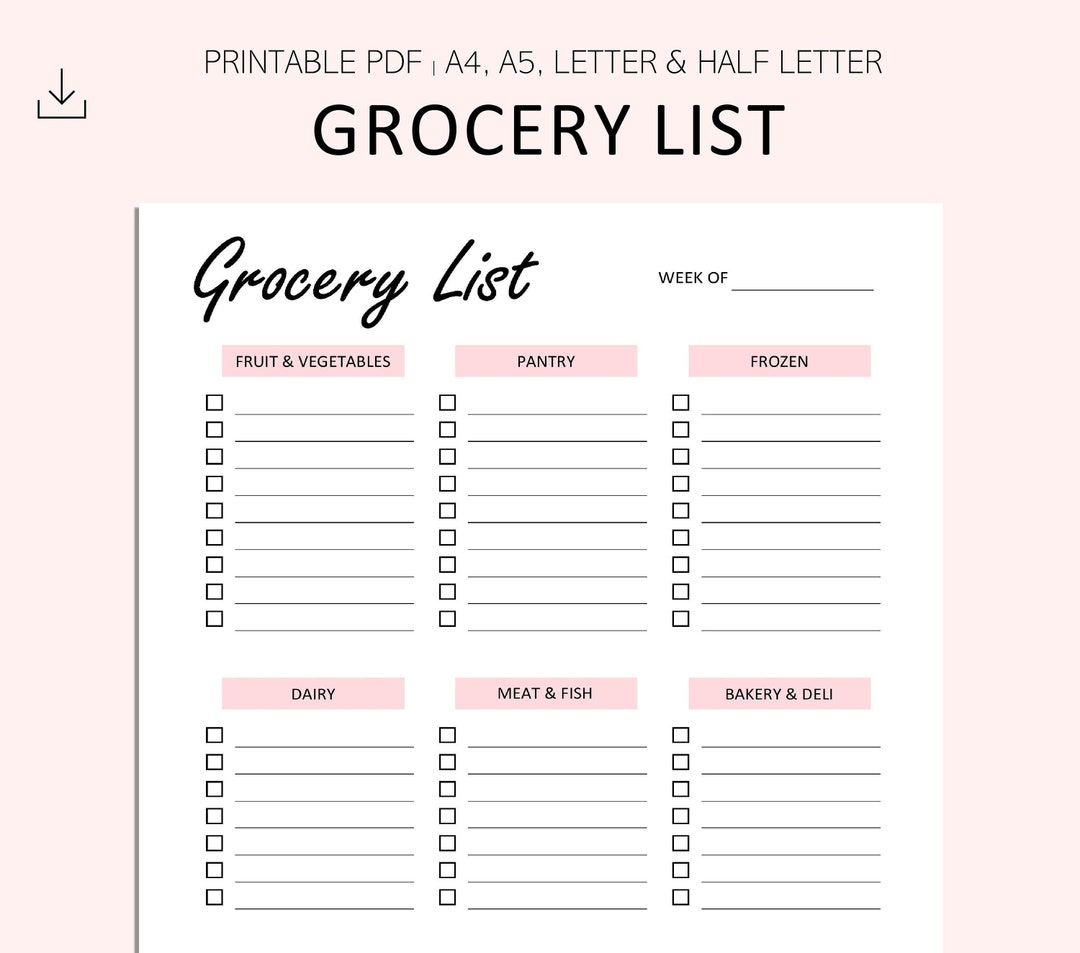 Grocery List Category Grocery List Printable Shopping List Grocery List ...