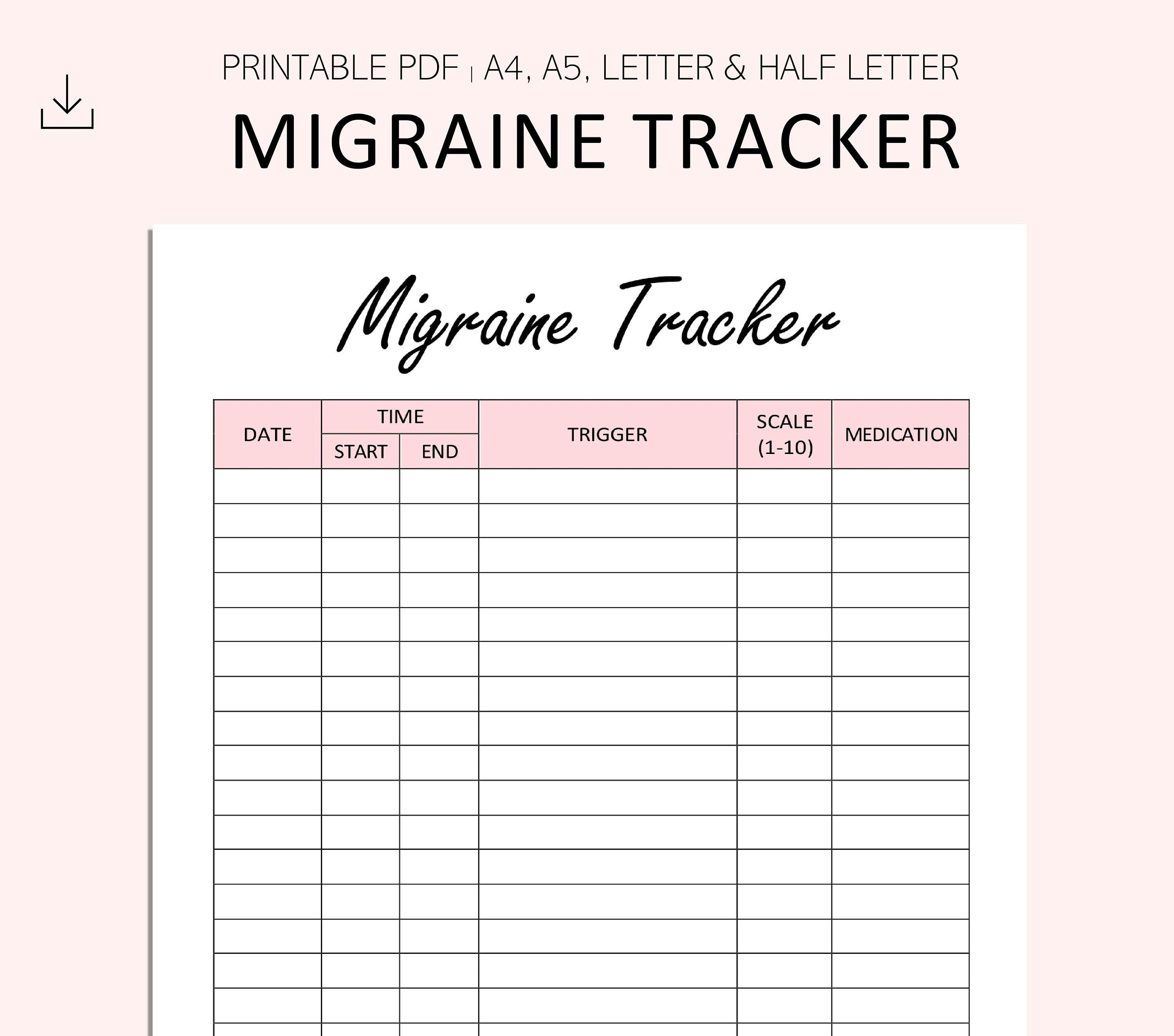 Migraine Tracker Printable Headache Log Planner Inserts Etsy Ireland