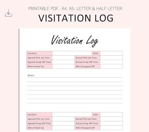 visitation log printable child care log child visits etsy uk