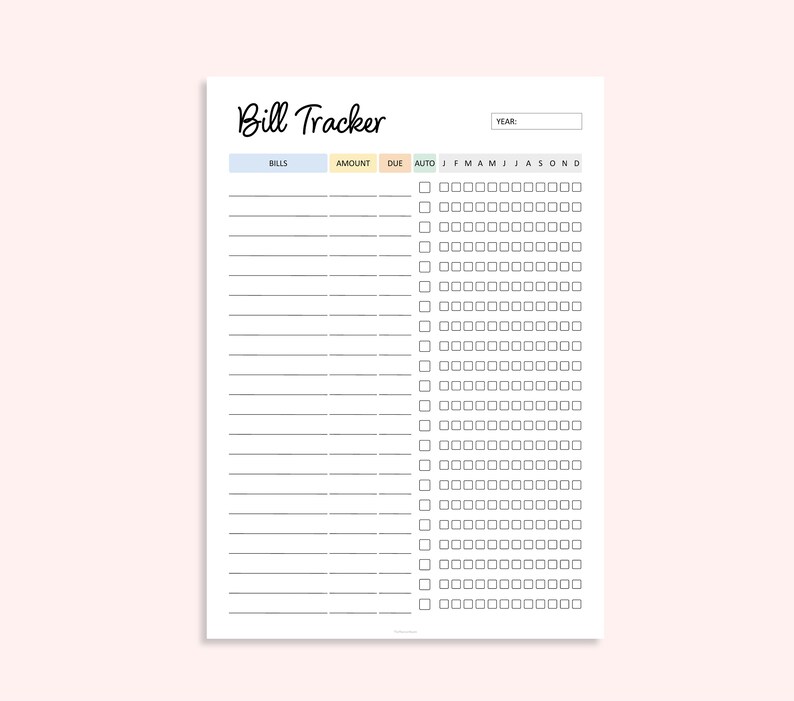 Editable Bill Tracker Tracker Bill Checklist Annual Bill Log Utility ...