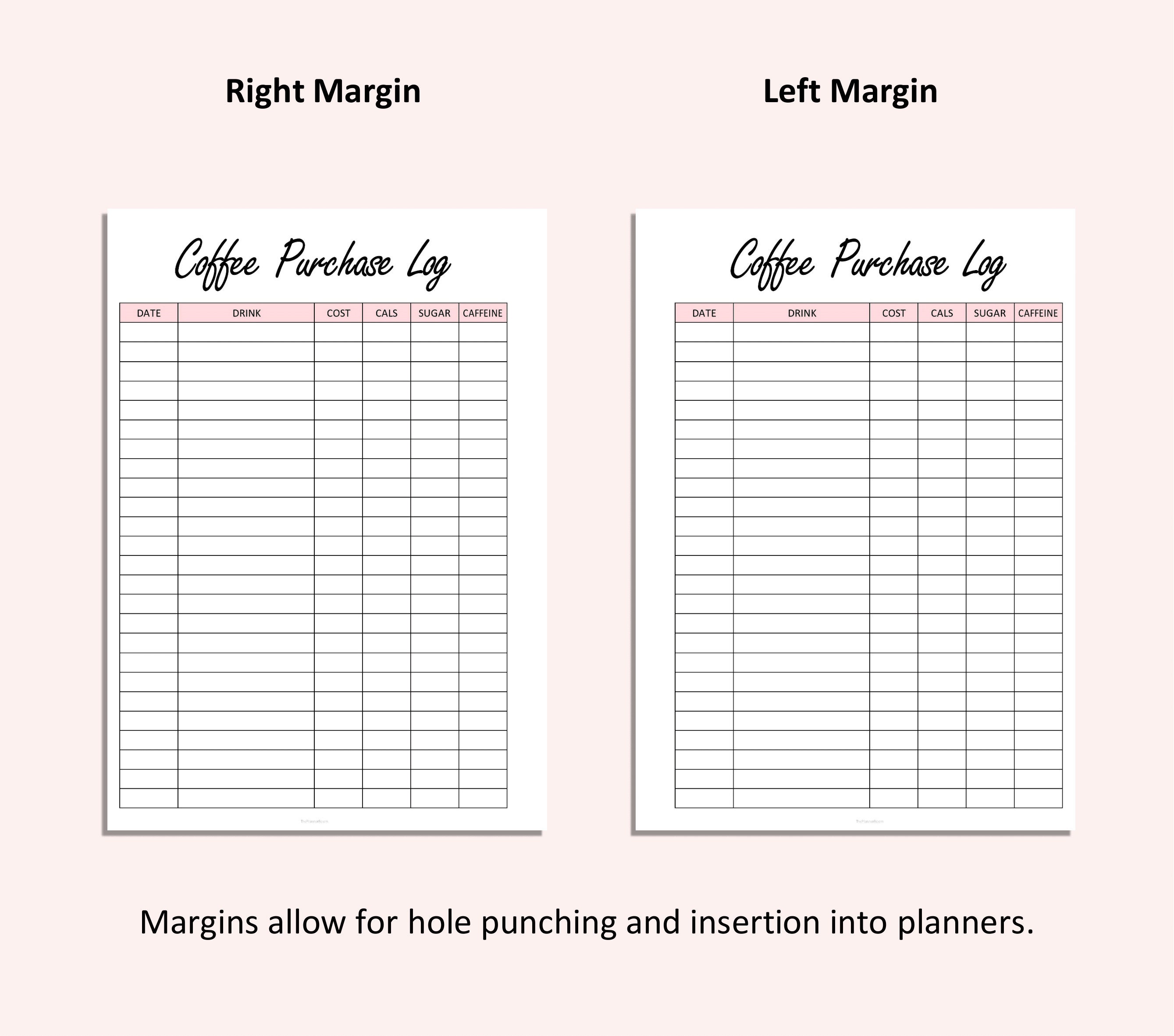 Coffee Purchases Log Printable Caffeine Tracker Coffee Etsy