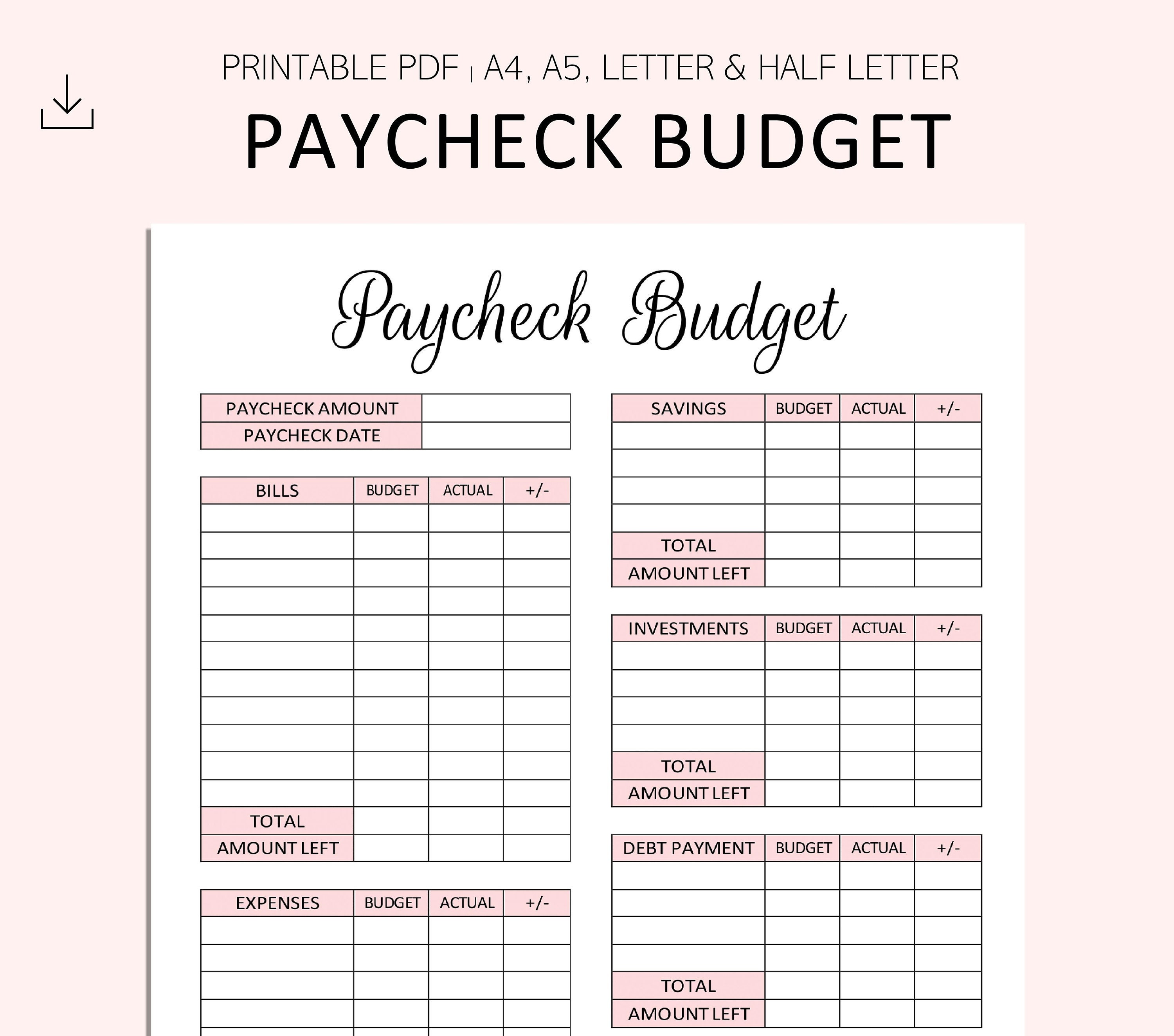 Paycheck Bill Tracker Template Free Download