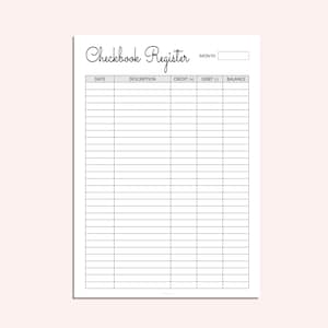 Checkbook Register Printable - Check Register Pages - Transaction ...