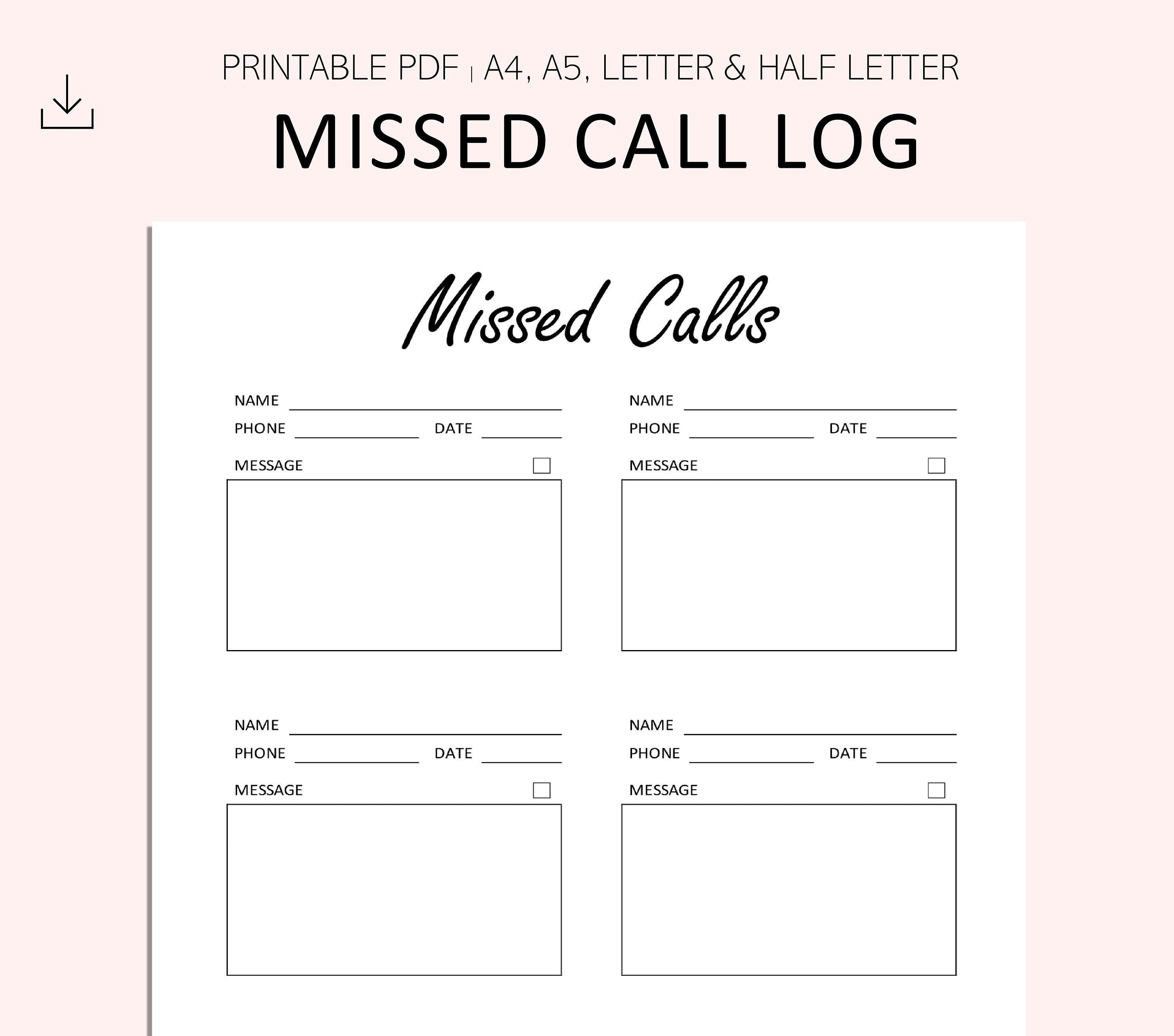 Missed Call Log Incoming Call Log Fillable Printable PDF Small Business 