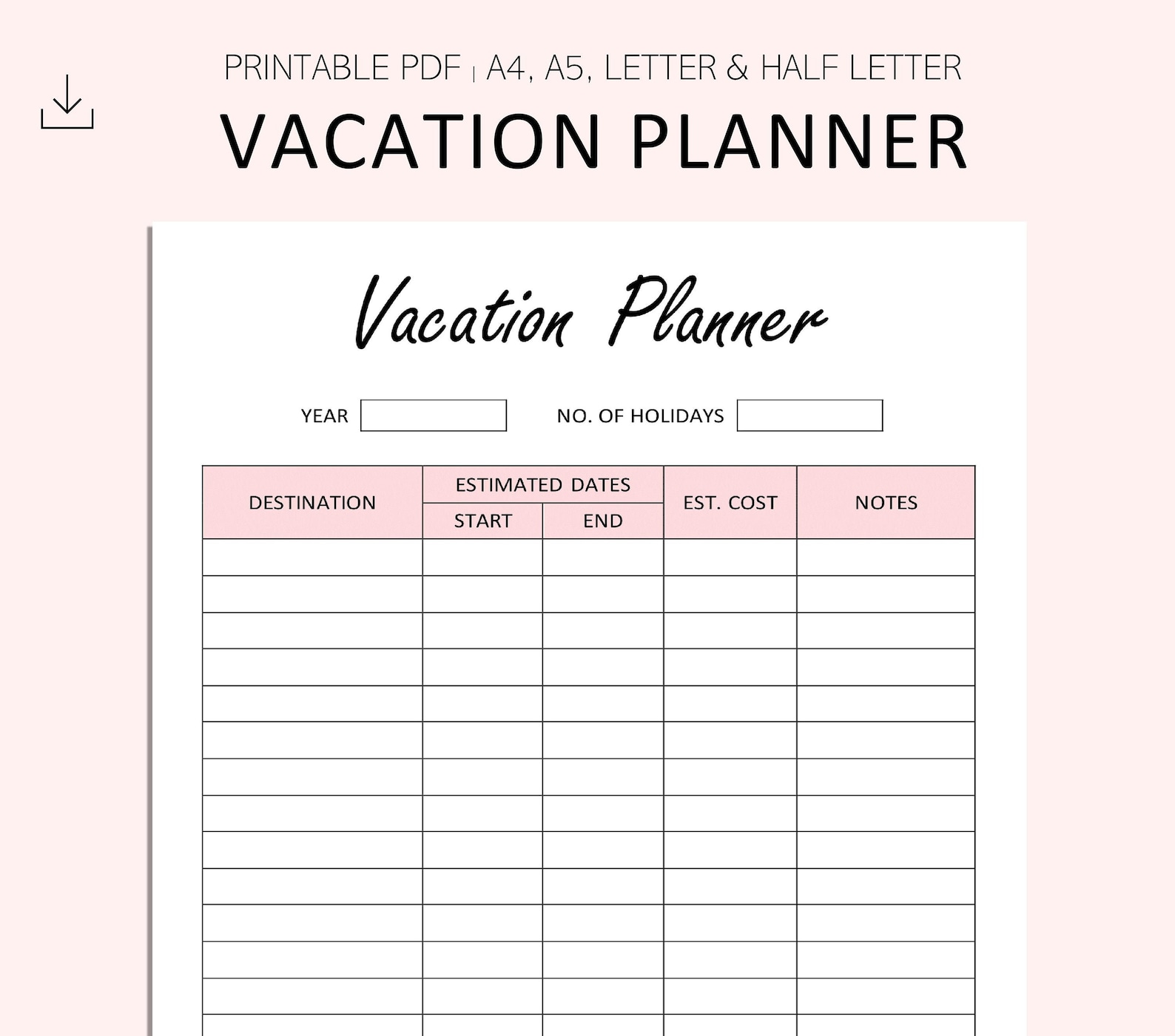 Vacation Planner Printable Vacations to Plan Tracker Etsy