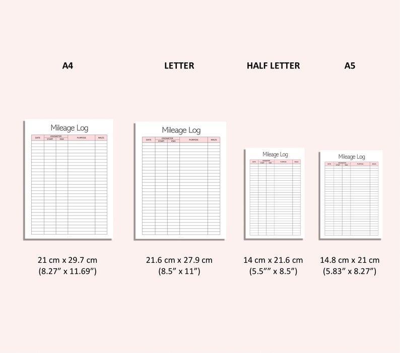 Mileage Log Printable - Vehicle Miles Travelled Tracker - Mileage ...