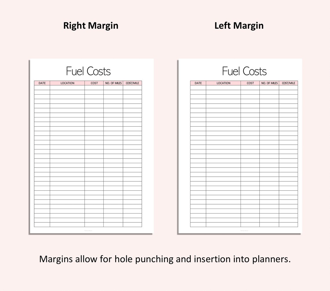 Fuel Cost Log Fuel Expense Tracker Fuel Cost Printable Etsy