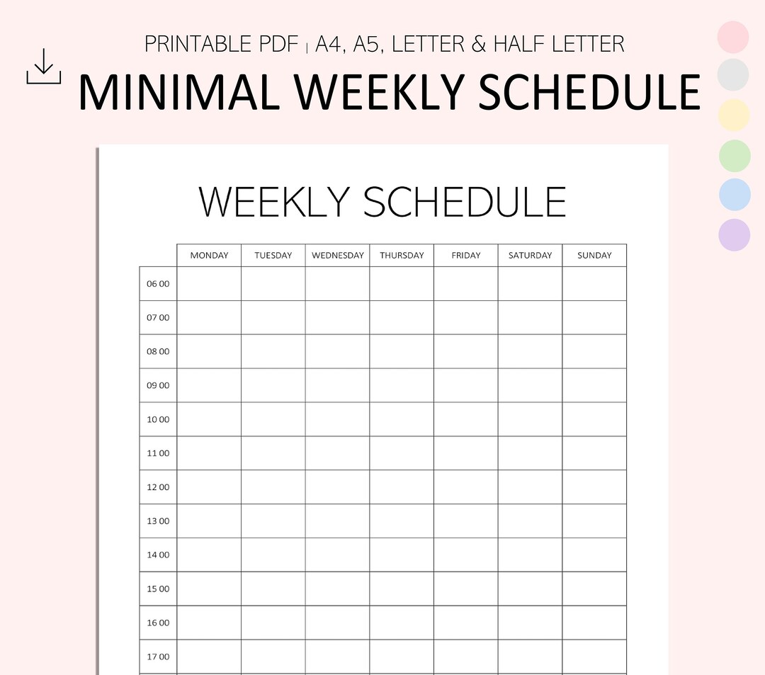 Weekly Schedule Minimal Weekly Planner Weekly Timetable - Etsy