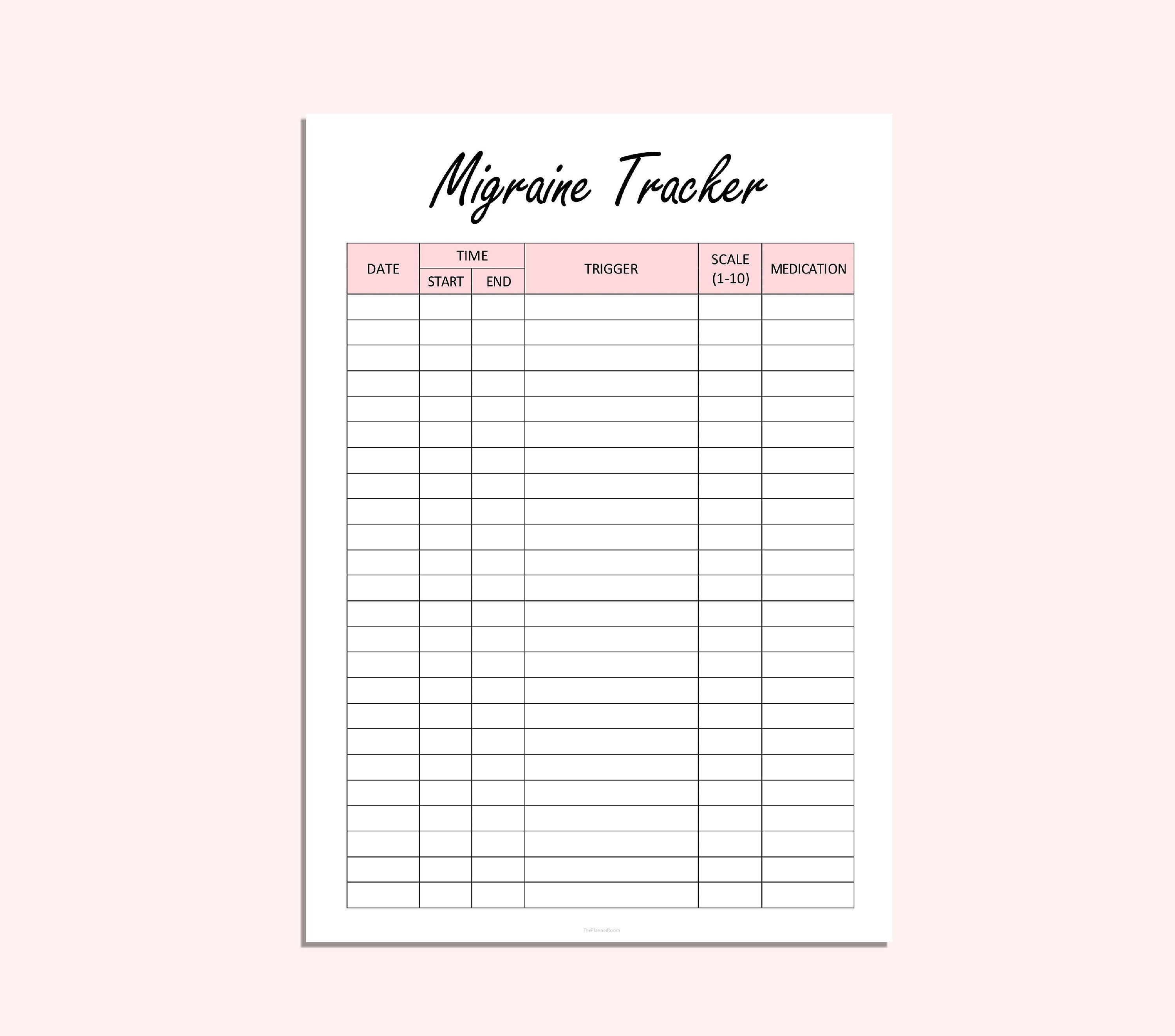 Calendars &amp; Planners Paper Migraine Tracker Printable Insert A5 Size ...