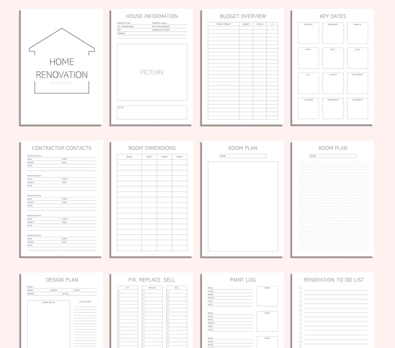 Home Renovation Planner - Home Improvement Printables - Home Project ...