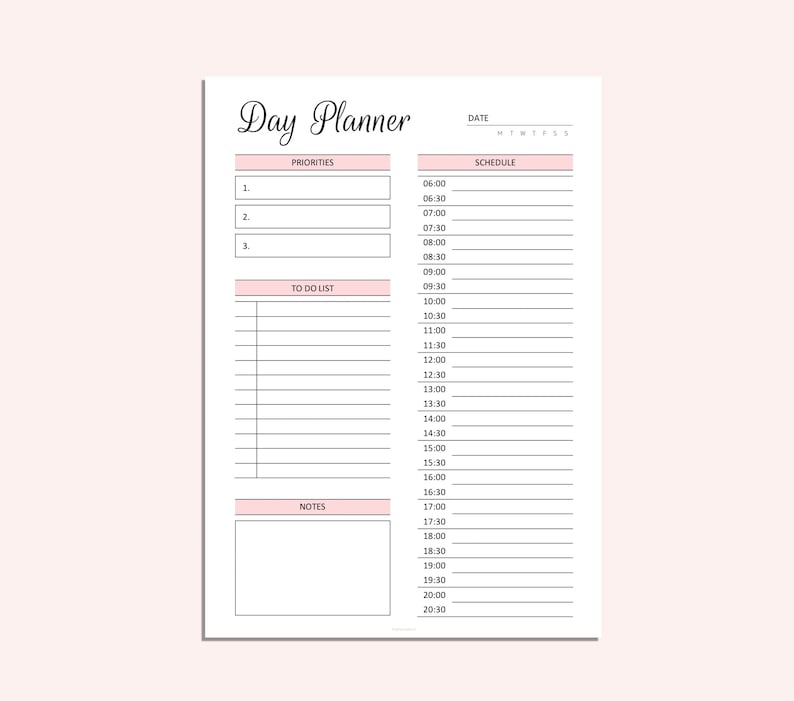 Day Planner Printable Daily Schedule Printable 30 minute interval PDF A4 A5 LETTER image 2