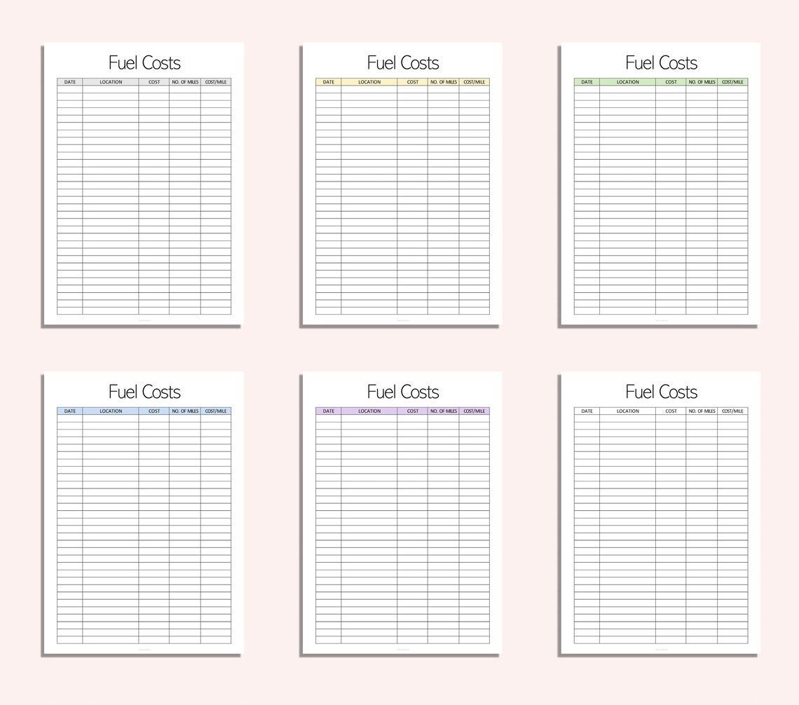 Fuel Cost Log Fuel Expense Tracker Fuel Cost Printable Etsy