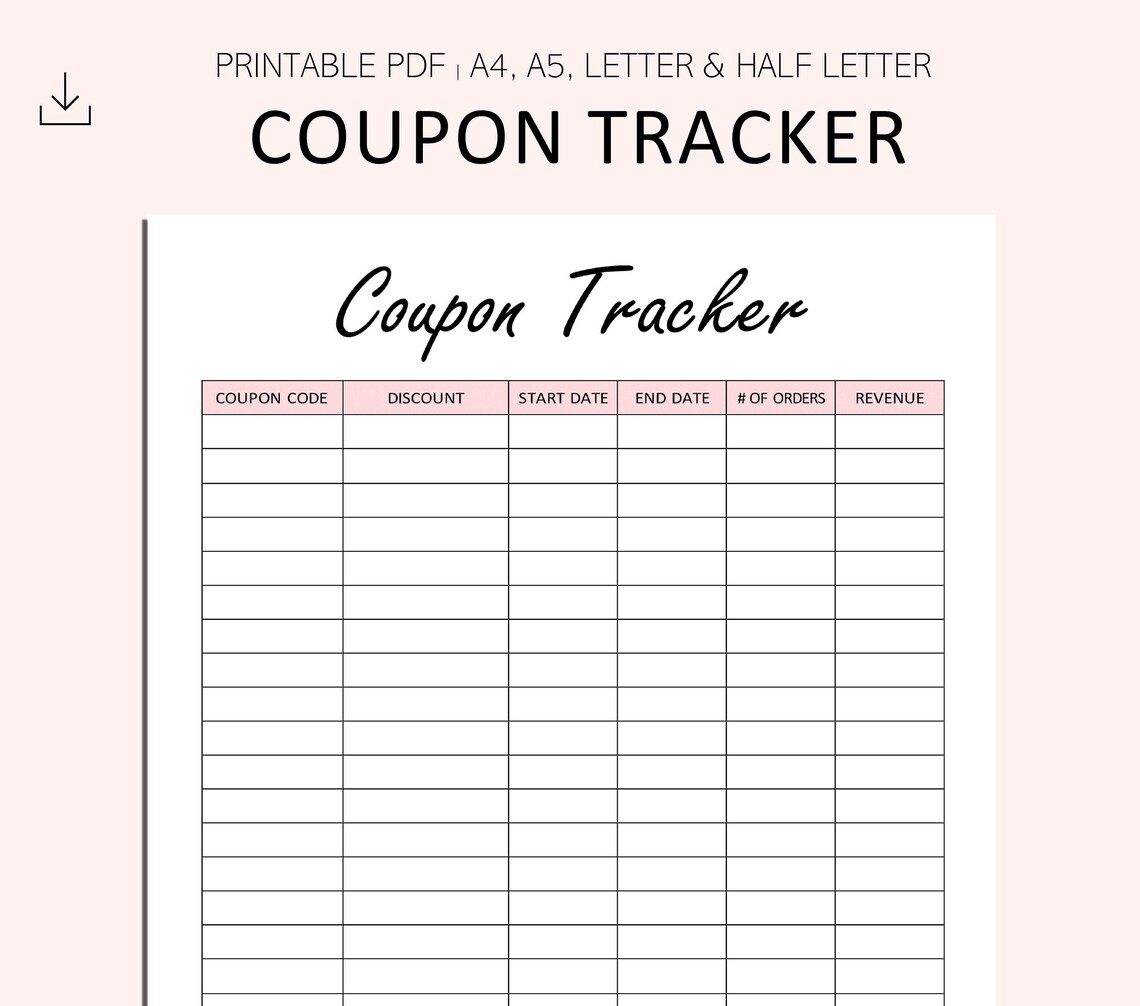 Coupon Tracker Printable Coupon Performance Tracker Store Etsy UK