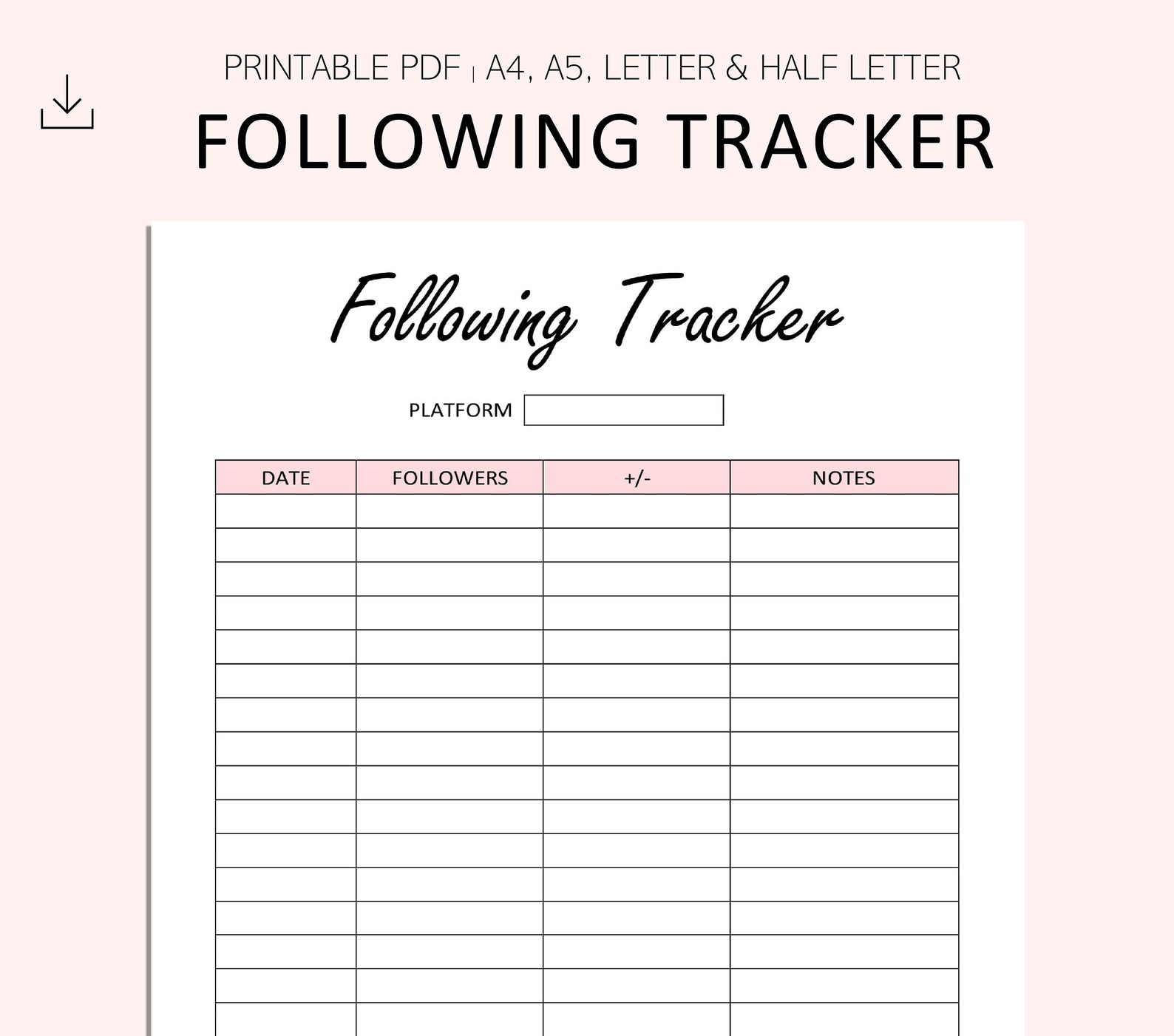 Following Tracker Printable Instagram Followers Tracker Etsy