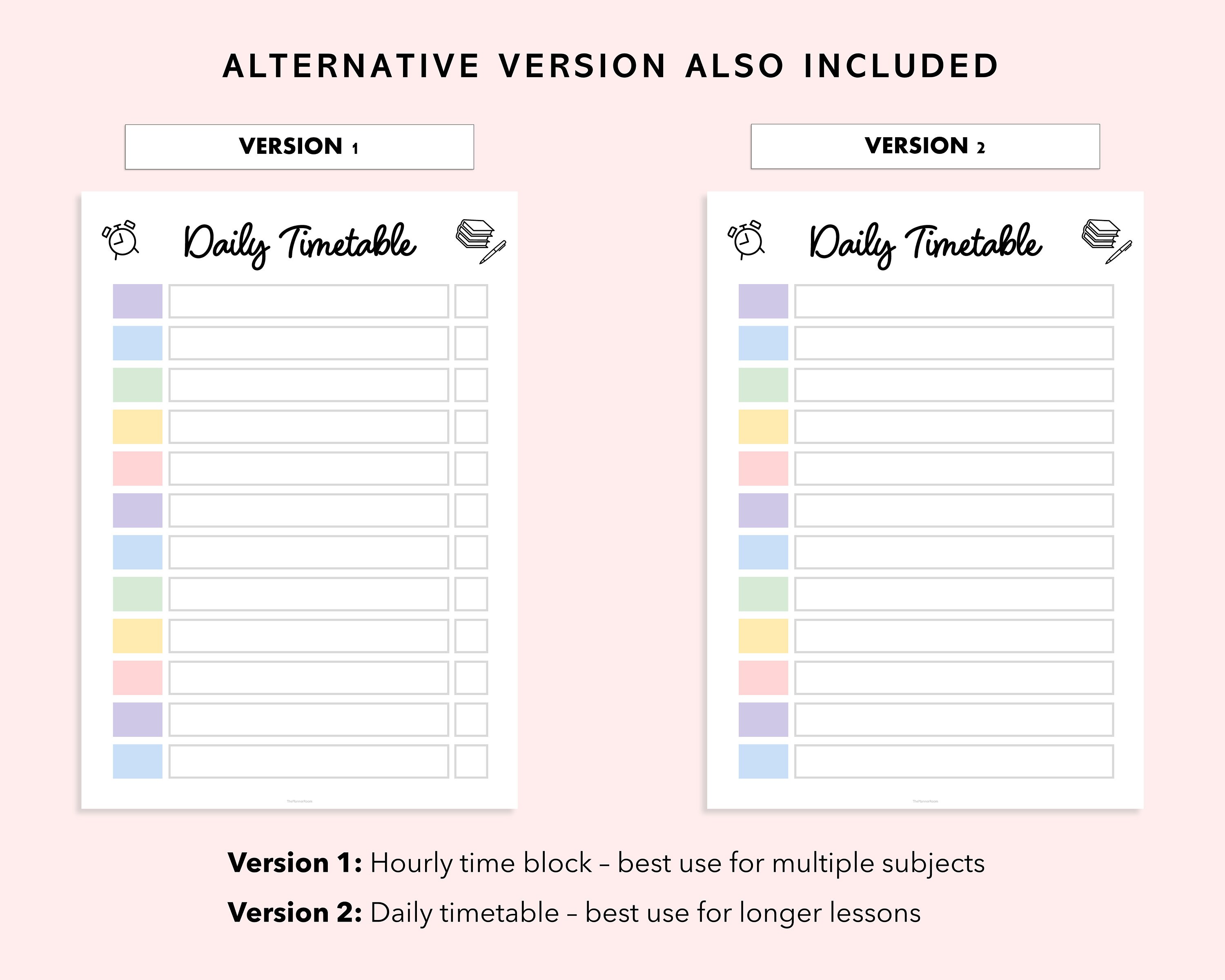 Editable Daily Timetable