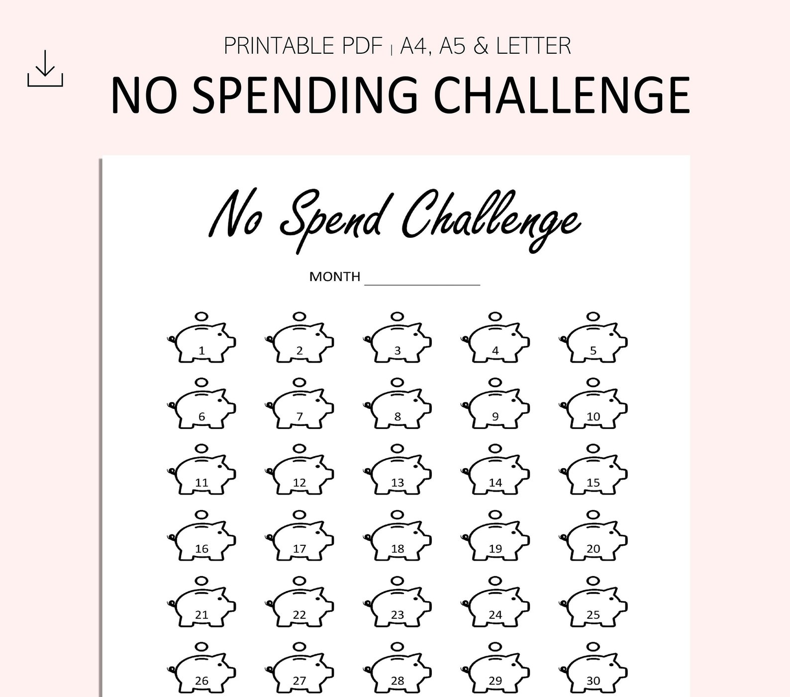 No Spend Challenge No Spend Tracker 1 Month No Spending Etsy