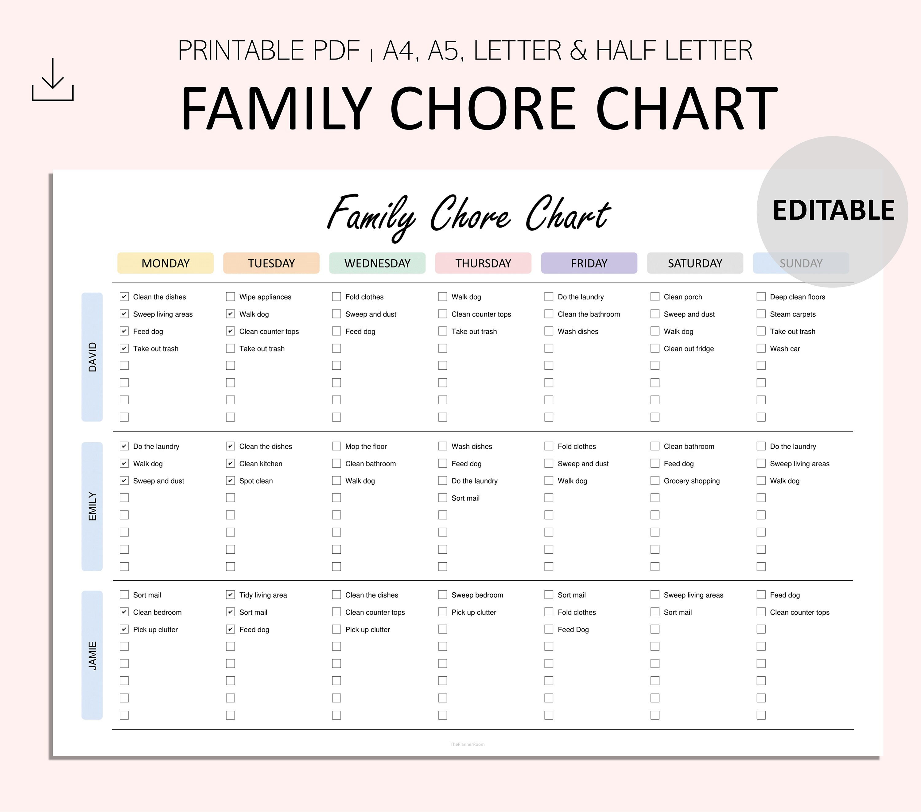 Family Chore Chart Family Cleaning Schedule Family Week Etsy