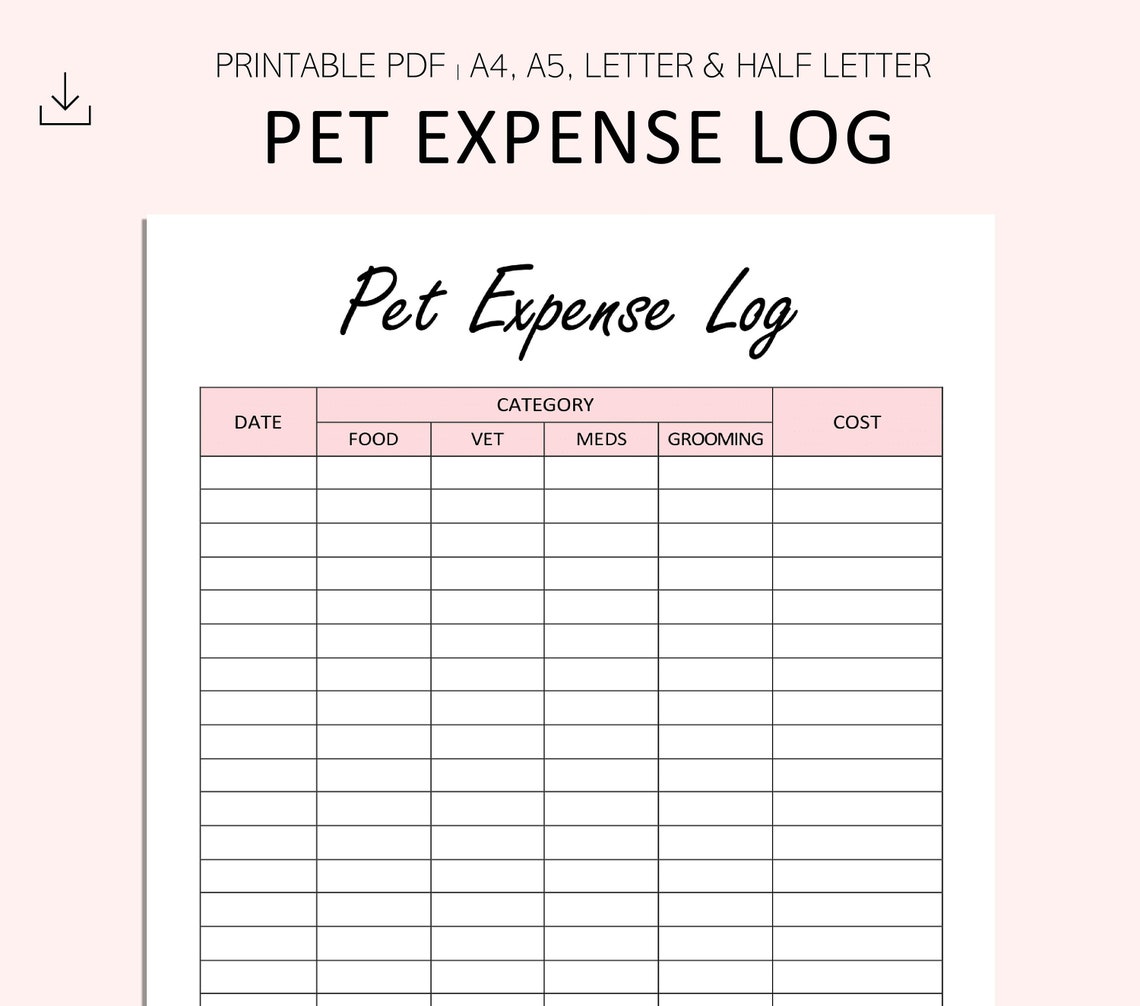 pet-expense-tracker-printable-pet-spending-log-dog-care-etsy-uk