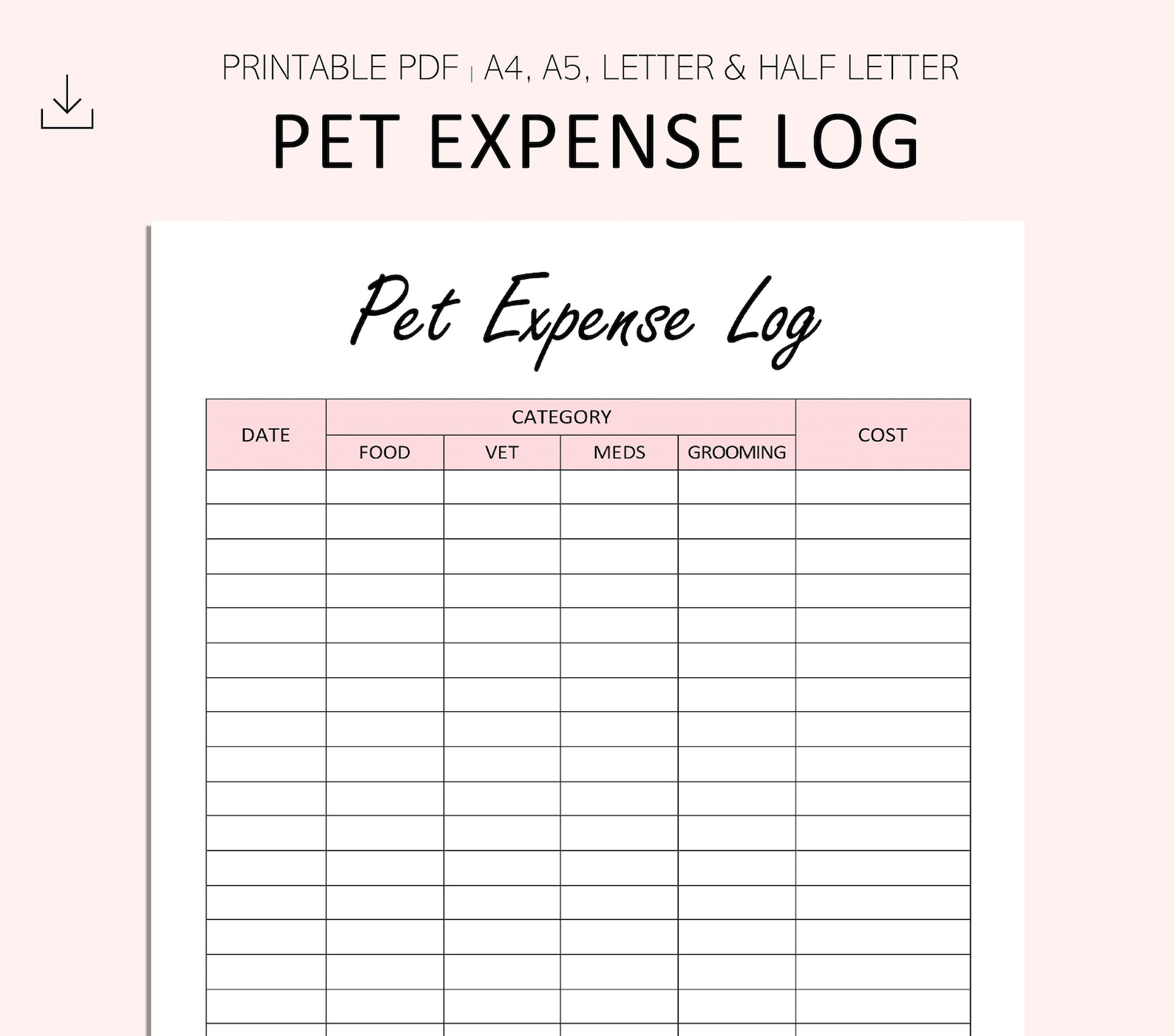 Pet Expense Tracker Printable Pet Spending Log Dog Care Etsy UK