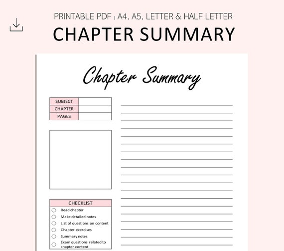 Chapter Summary Sheet Printable Revision Summary Printable | Etsy