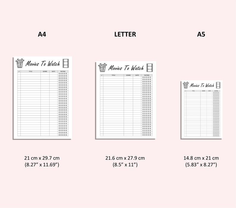 Movies to Watch List Movie Tracker Printable Movie List Printable ...