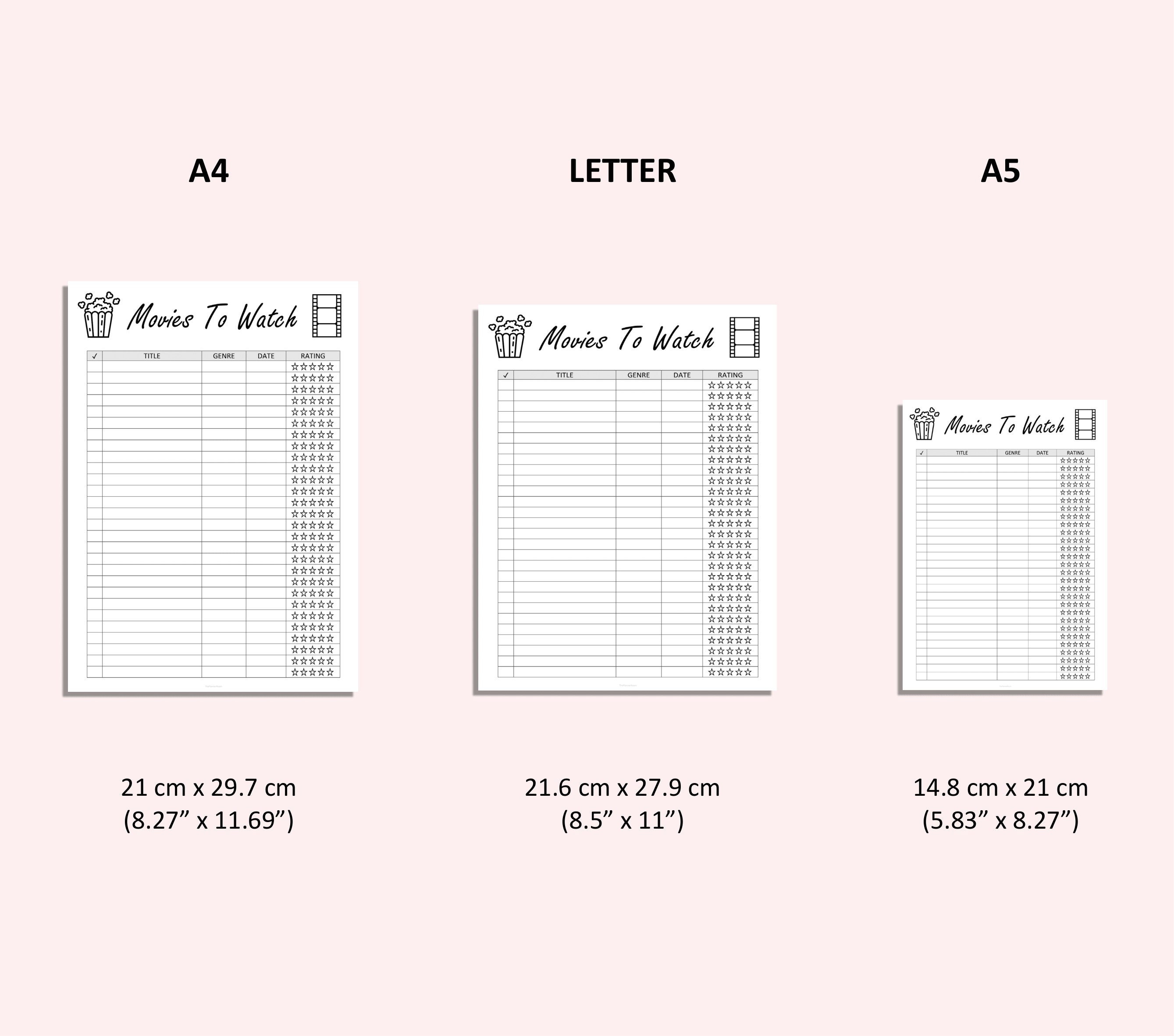 Movies to Watch List Movie Tracker Printable Movie List Printable ...