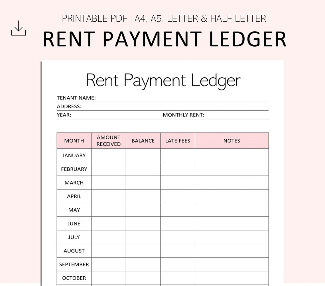 Rent Payment Ledger Printable - Tenant Payment Tracker - Rent Payment ...