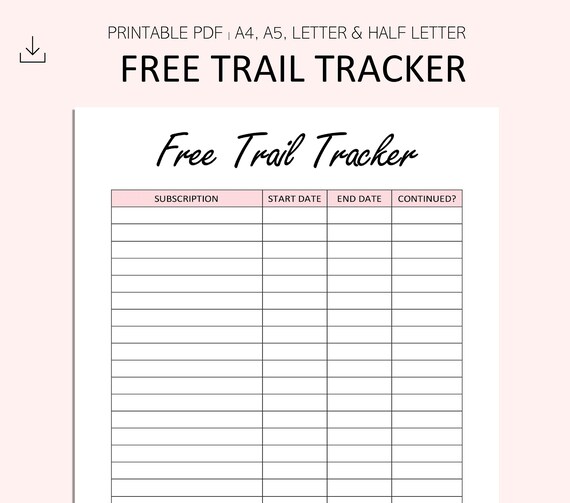 Free Trail Tracker Printable Subscription Tracker Service Etsy