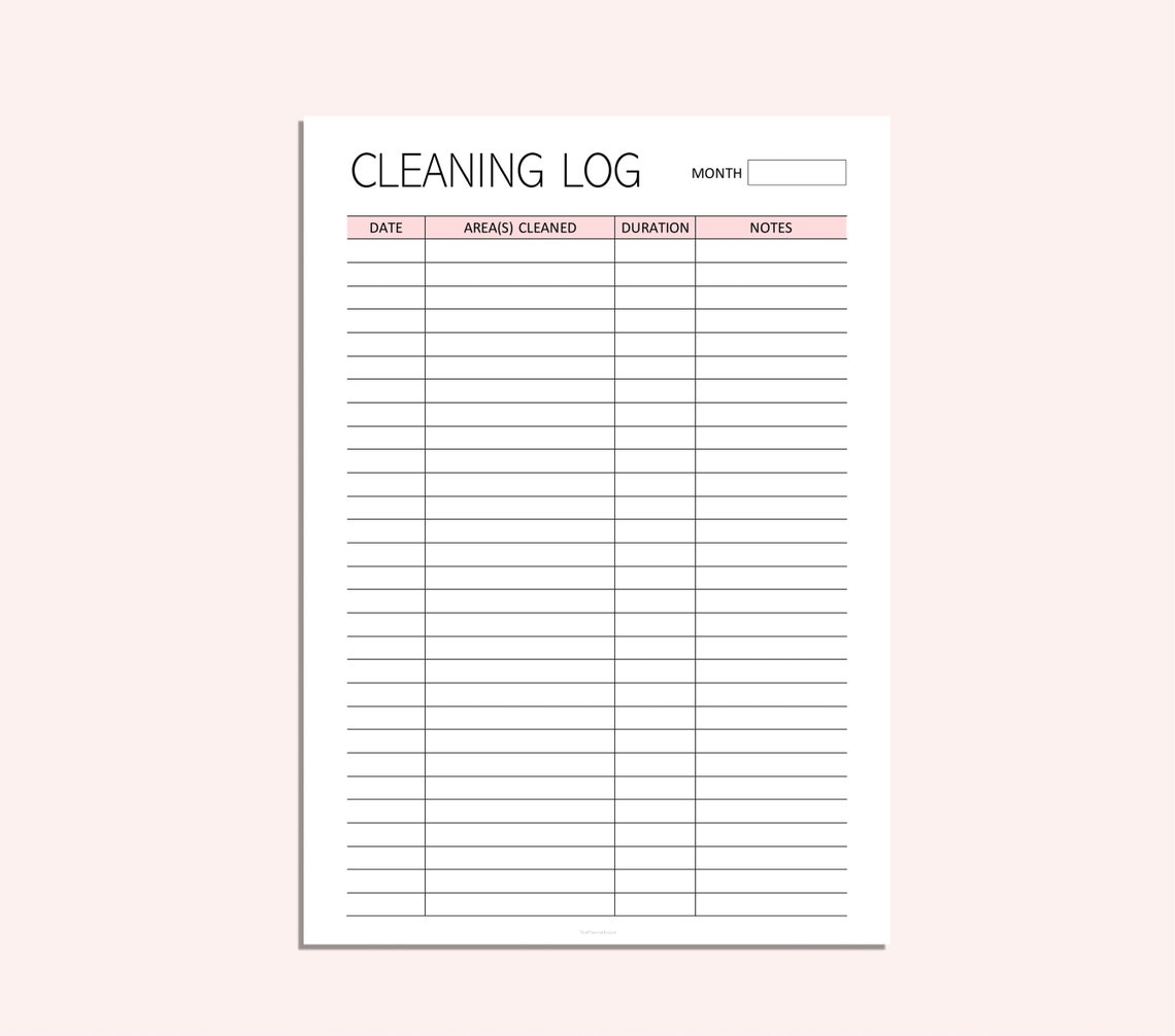 Cleaning Log Printable - Cleaning Tracker - Home Maintenance Printable ...