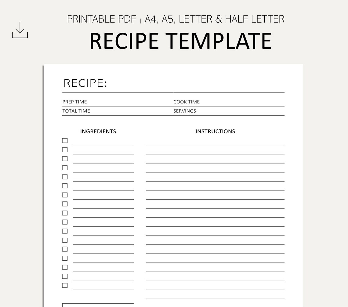 Editable Recipe Sheet Printable Recipe Sheet Recipe Instructions Recipe ...