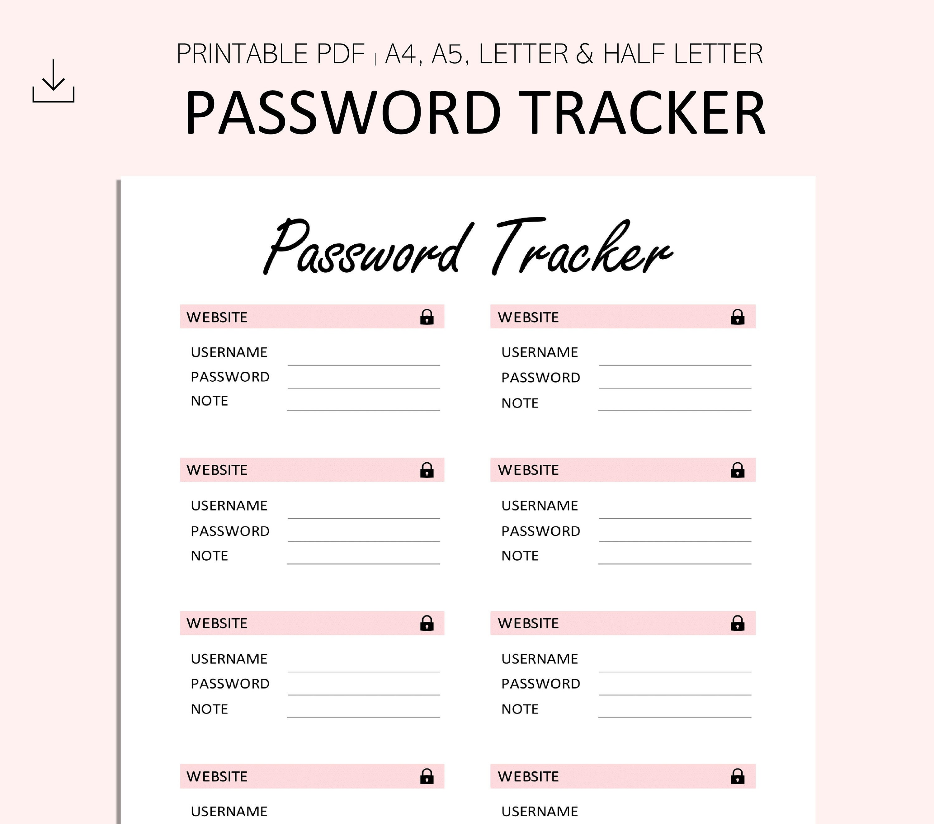 Password Tracker Password Manager Login Detail Recorder Etsy UK