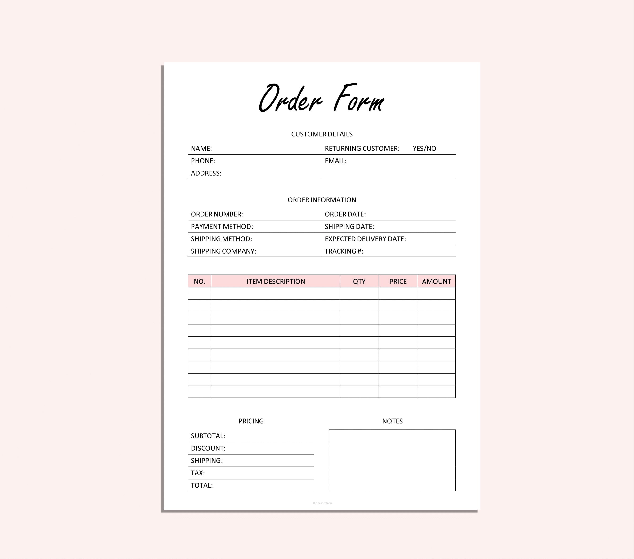 Order Form Printable Small Business PDF A4 A5 LETTER - Etsy
