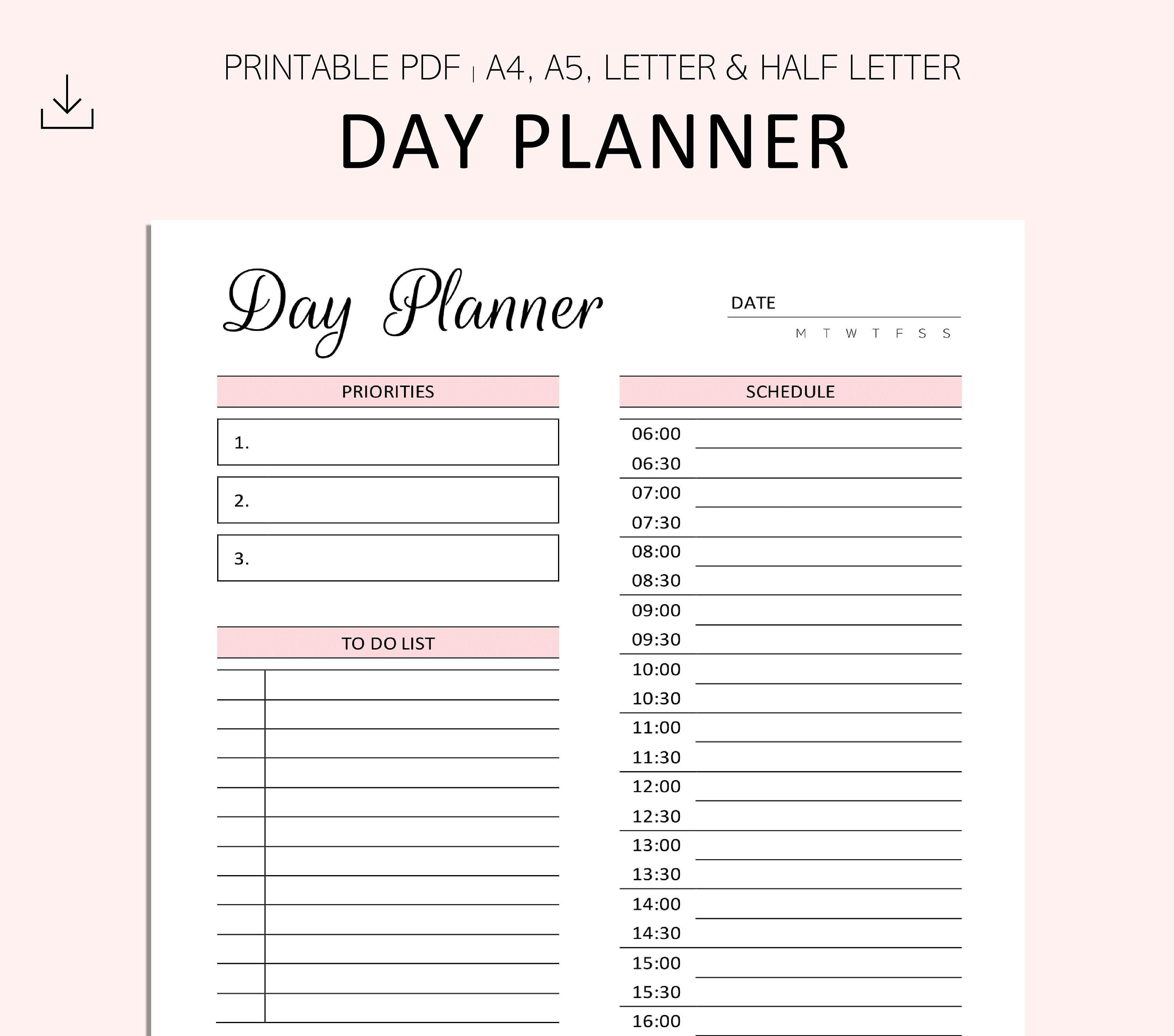 Day Planner Printable Daily Schedule Printable 30 Minute Etsy UK