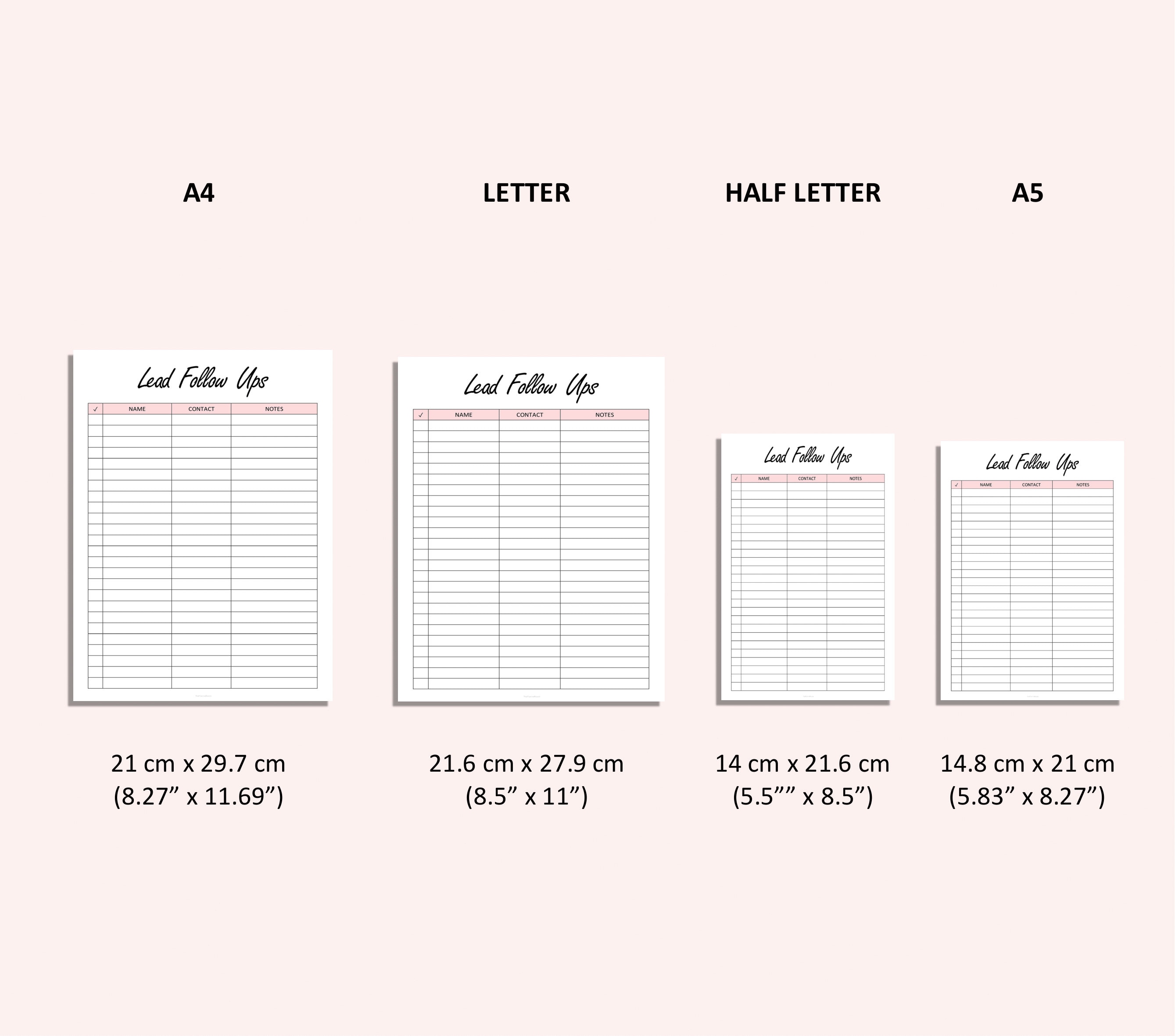 Leads Follow Ups List Printable - Leads Tracker Printable - Business ...