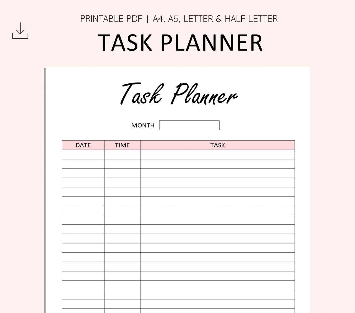 Task Planner Monthly Task Planner Printable Task Tracker Etsy
