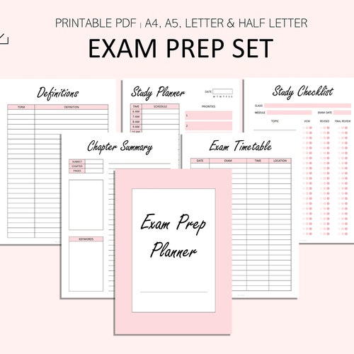 Exam Preparation Printable Set Exam Study Tracker Study - Etsy
