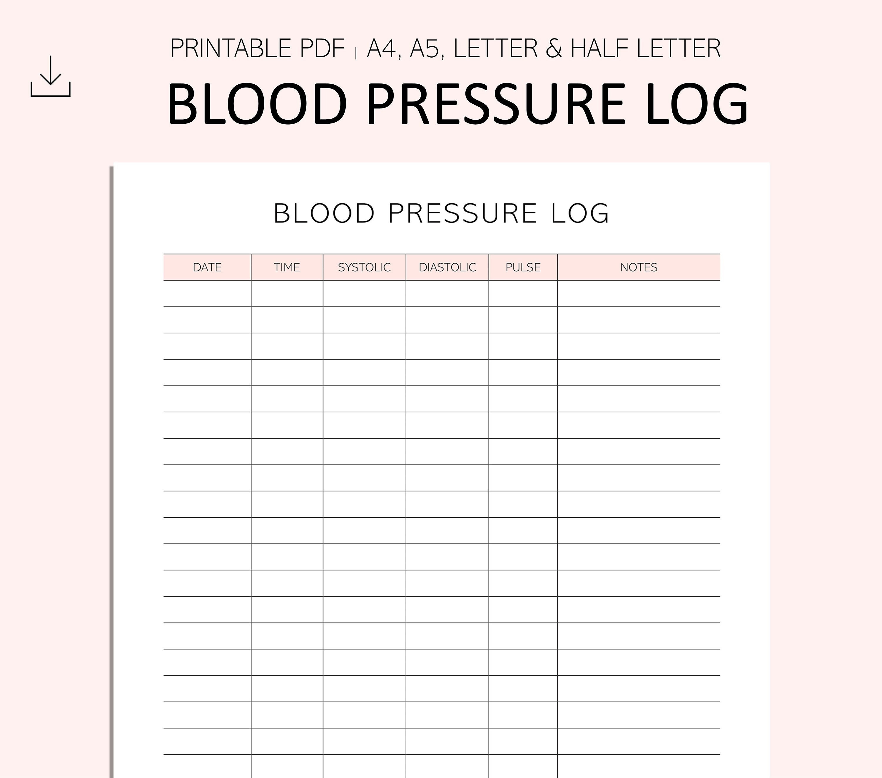 Blood Pressure Log Blood Pressure Tracker Blood Pressure Readings BP