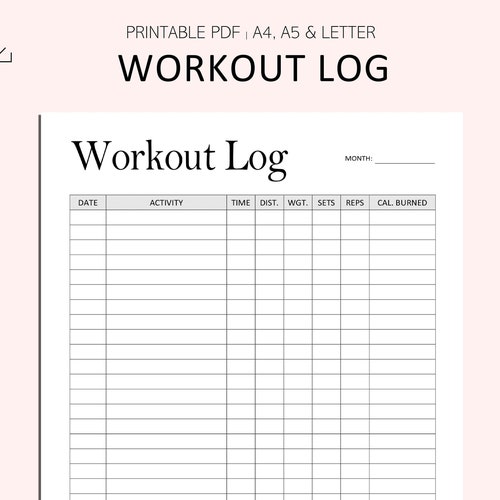 Printable Workout Log Etsy