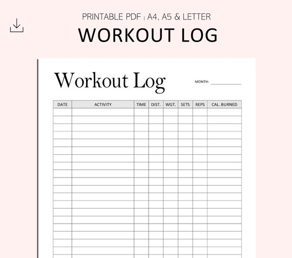 Workout Log Monthly Workout Journal Exercise Log Activity Log