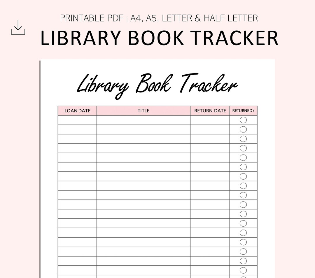 Library Book Tracker Printable Library Loan Tracker Etsy UK