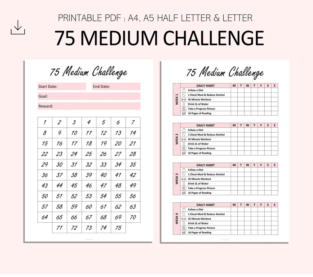 75 Medium Challenge Tracker - 75 Challenge Printable - PDF - A4 - A5 - Letter - Half Letter - Etsy 75-medium-challenge-tracker-75-challenge-printable-pdf-a4-a5-letter-half-letter-etsy