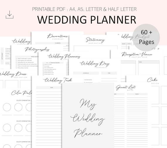 Wedding Planner Printable Minimalistic Wedding Planner - Etsy
