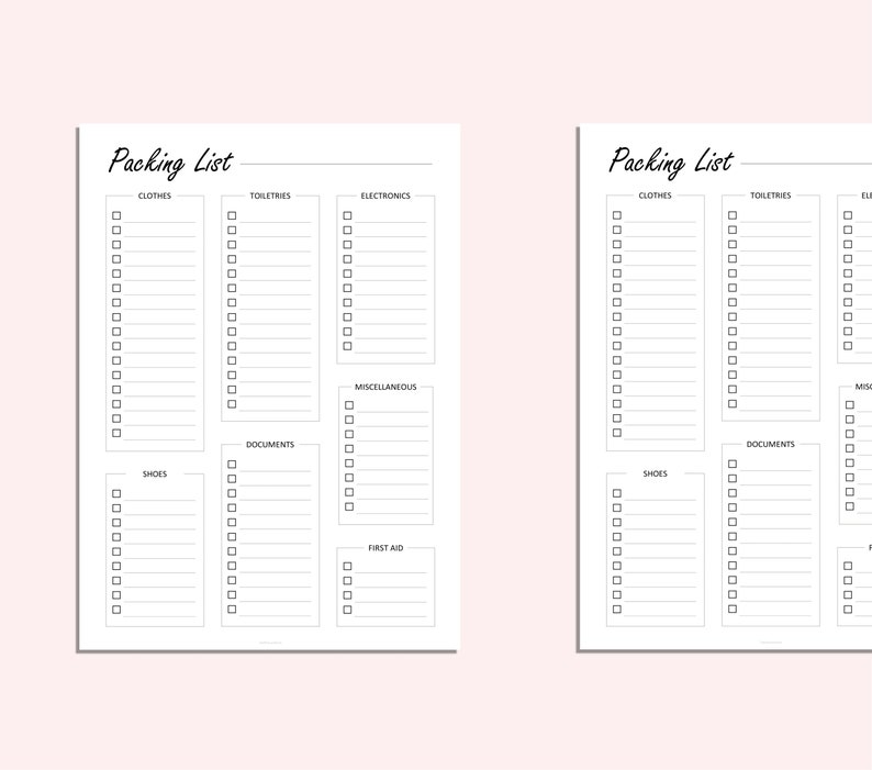 Packing List Packing Checklist Pre-Holiday Checklist Vacation Holiday Checklist PDF A4 A5 LETTER image 5