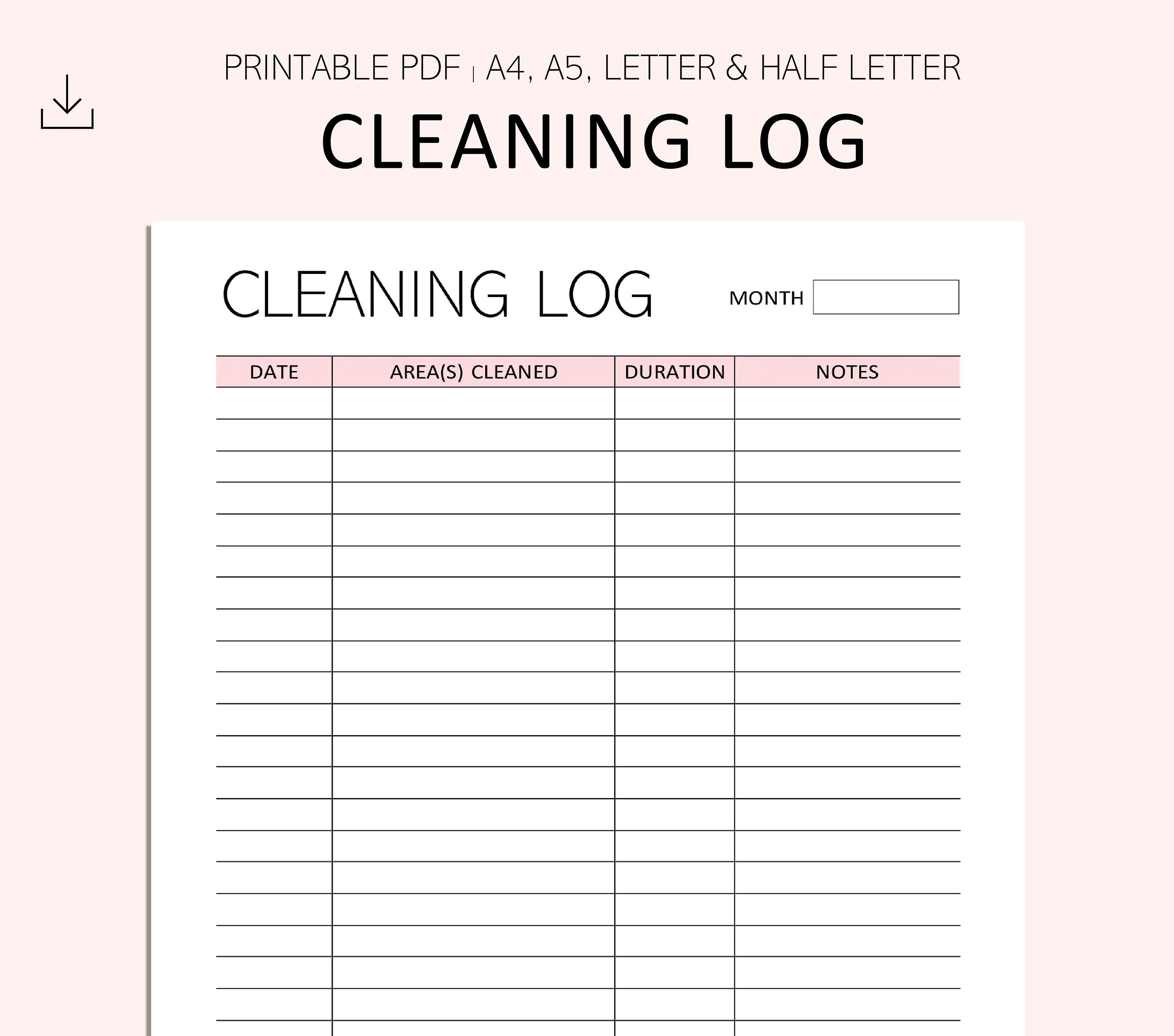 Cleaning Log Printable Cleaning Tracker Home Maintenance Printable PDF Cleaning Log Printable Cleaning Tracker Home Maintenance Printable PDF