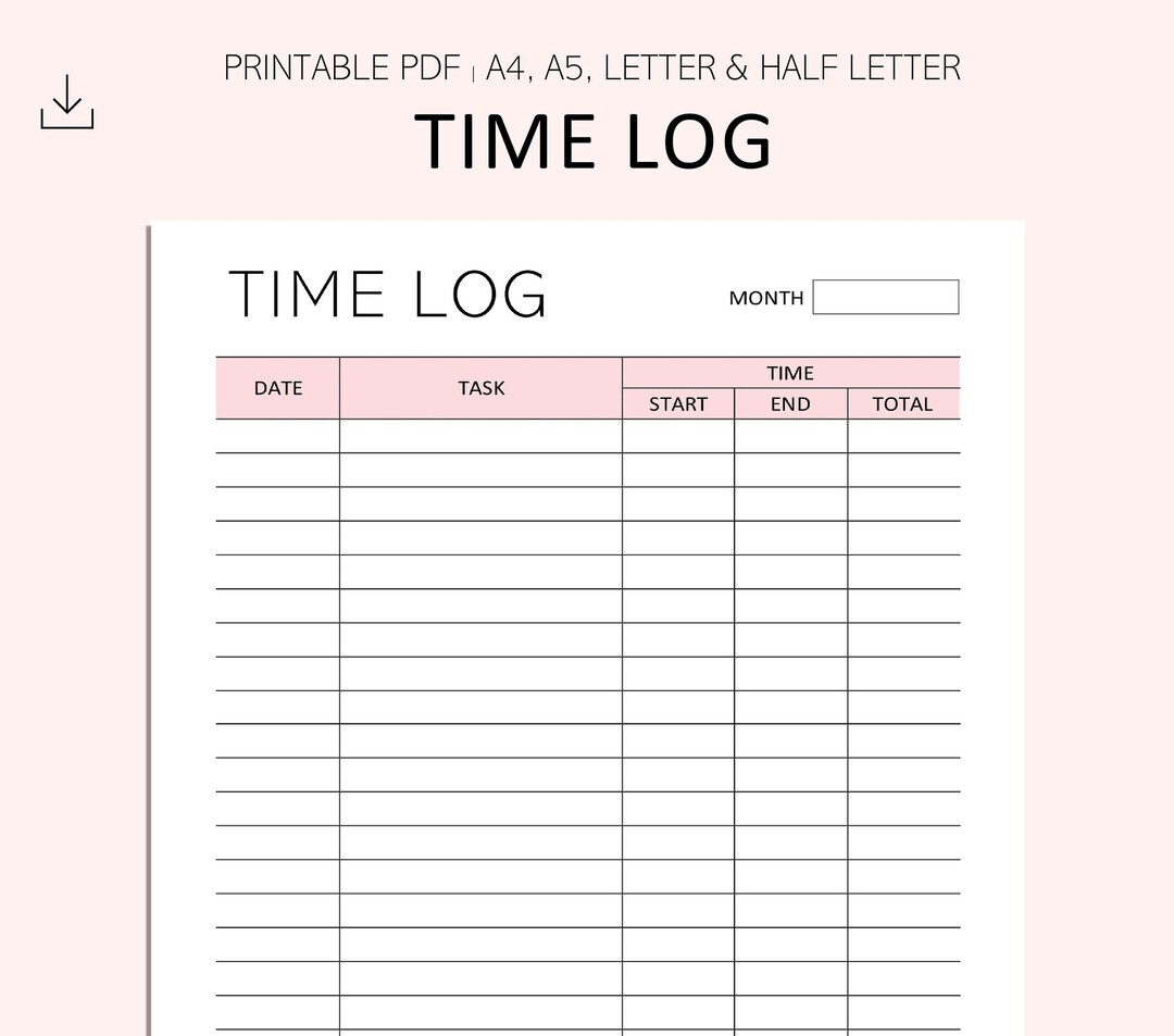 Time Log Printable Task Tracker Timesheet Printable Project Time Log