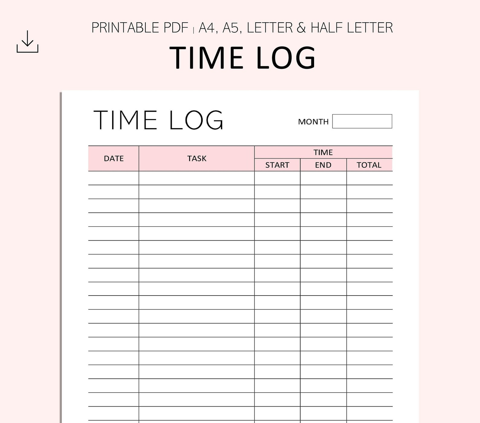Time Log Printable - Task Tracker - Timesheet Printable - Project Time ...