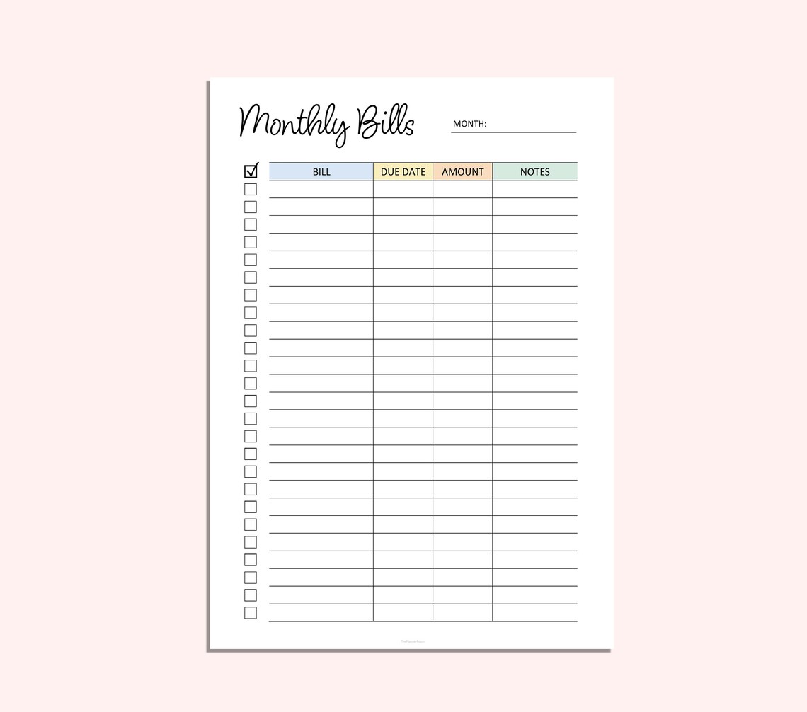 Monthly Bill Tracker Printable -editable Payment Tracker - Bill Log ...