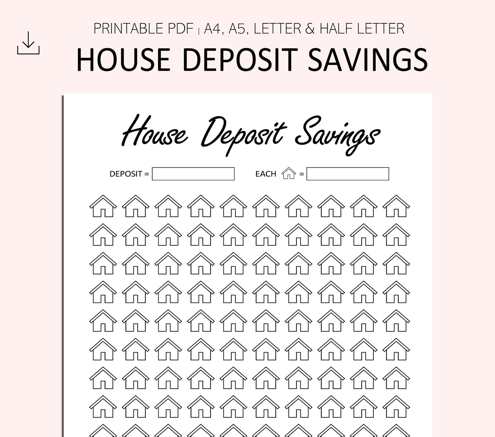 House Deposit Savings Tracker House Downpayment Home Etsy