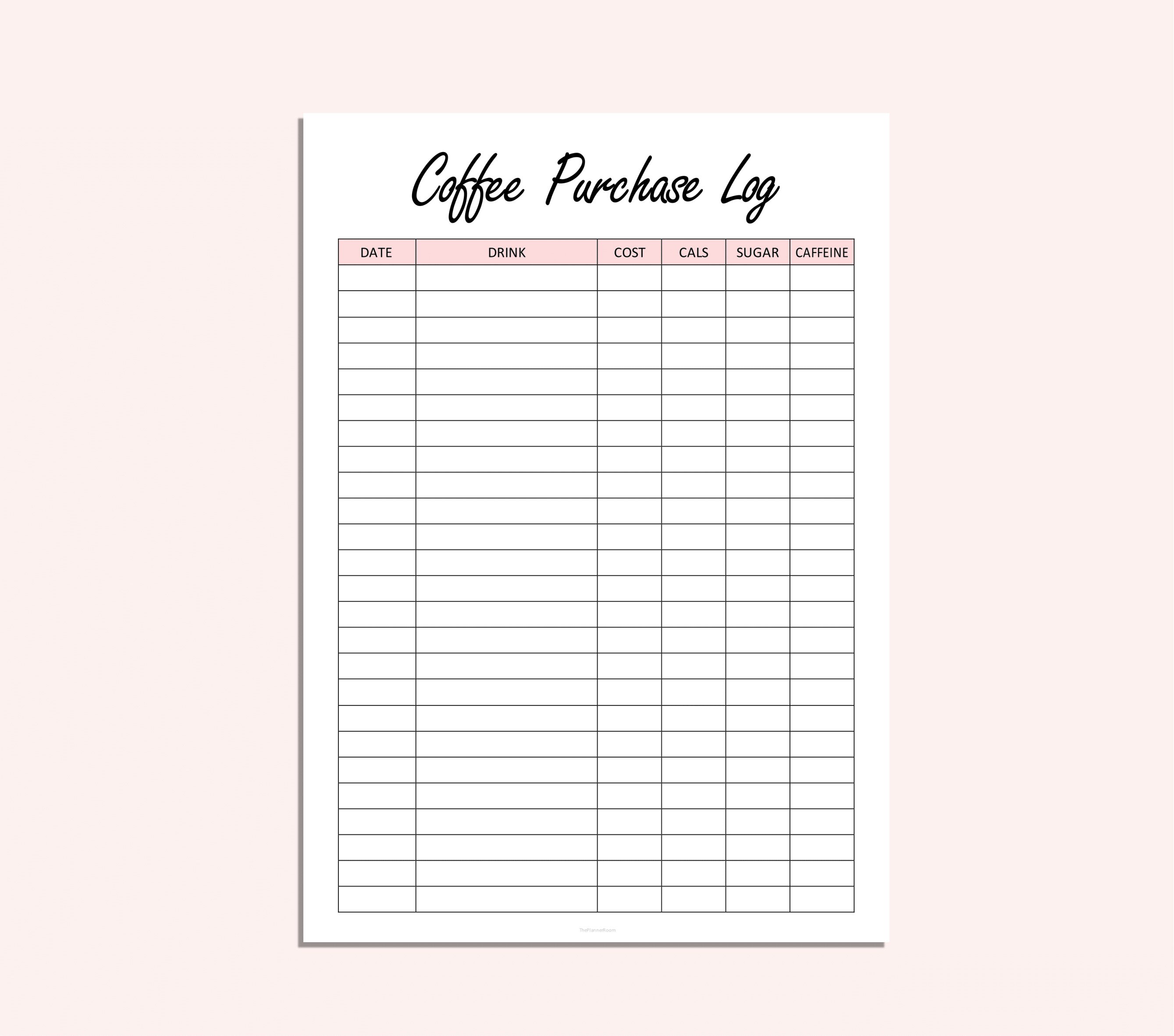 Coffee Purchases Log Printable Caffeine Tracker Coffee Etsy